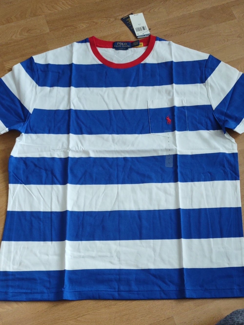 Polo by Ralph Lauren Blue, White & Red Striped Short Sleeve Crew Tee